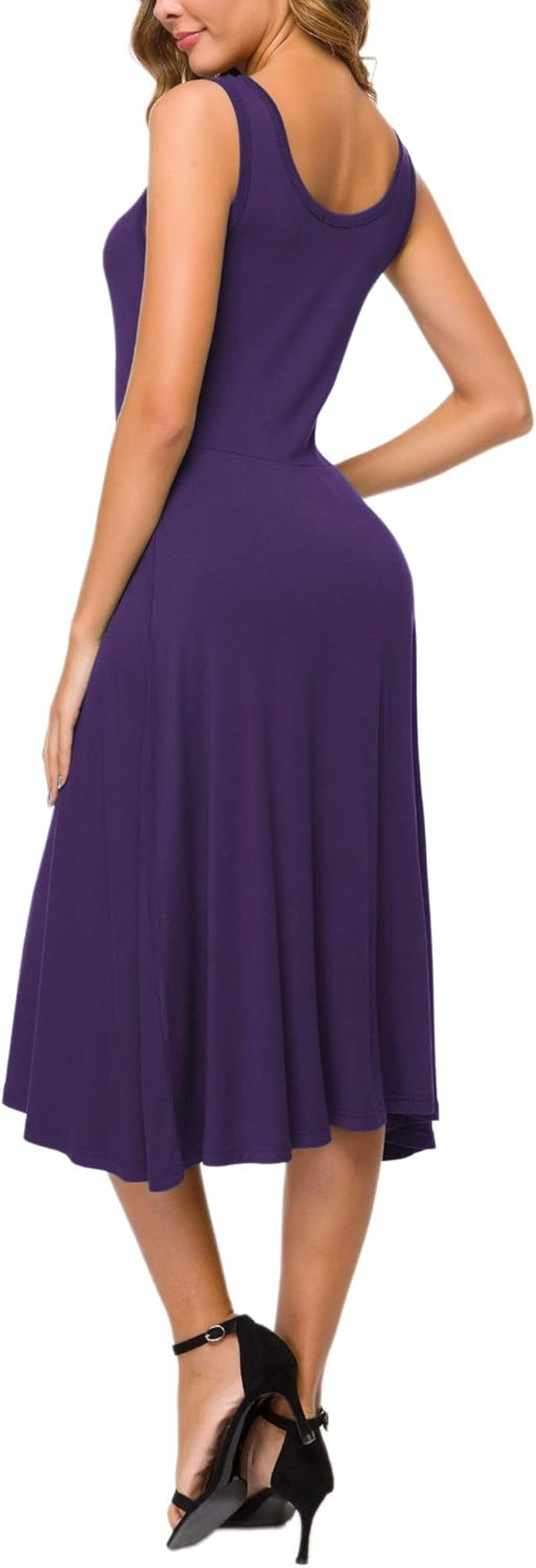 Women'S U-Neck Sleeveless Flared Midi Dress Summer Swing T-Shirt Dresses