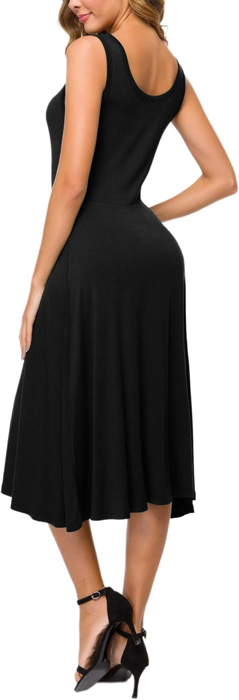 Women'S U-Neck Sleeveless Flared Midi Dress Summer Swing T-Shirt Dresses