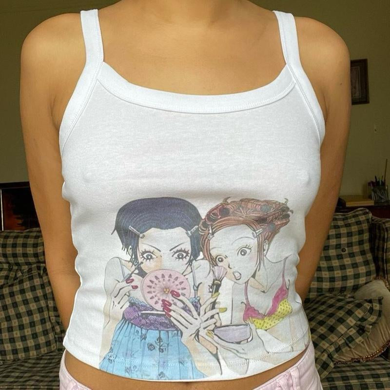 The Fortune Family Nana Hachi Anime Tank Top Nana and Hachi Anime Cream White Tshirt Spaghetti Strap Tank Tee Tops