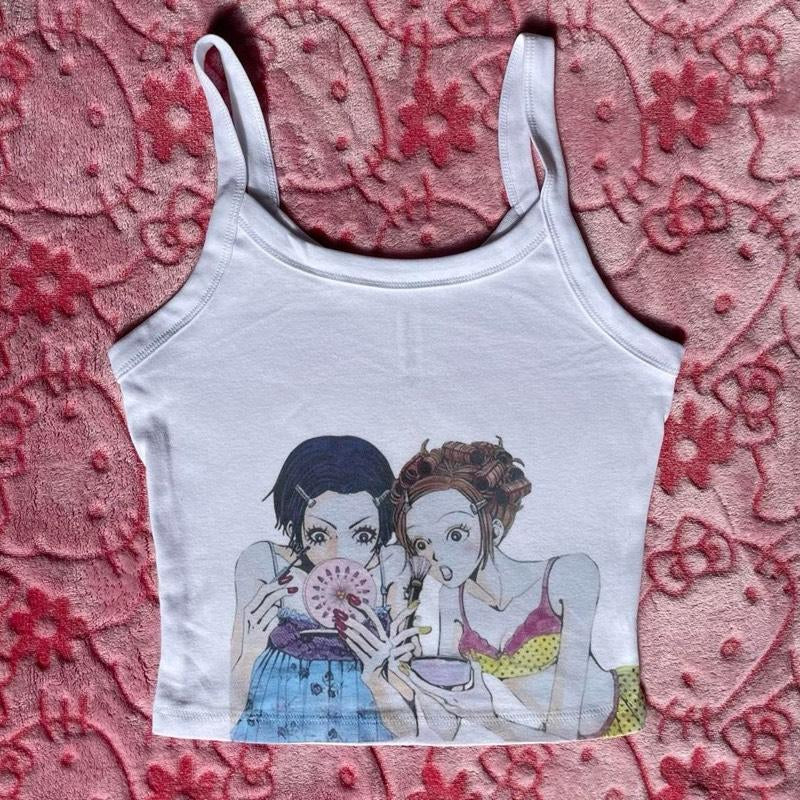 The Fortune Family Nana Hachi Anime Tank Top Nana and Hachi Anime Cream White Tshirt Spaghetti Strap Tank Tee Tops