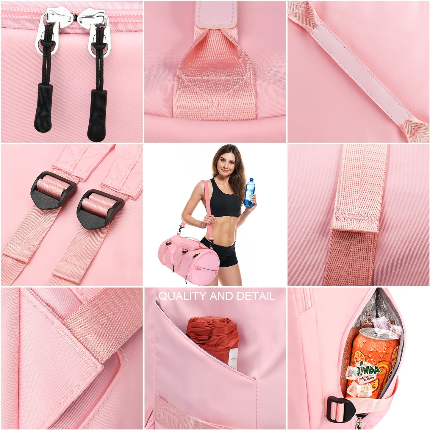 Gym Bag for Women, Sports Duffle Backpack with Shoes Compartment, Overnight Travel Weekender Bag Carry on Backpack with Side Zippered Dry Wet Separated Bag Pink