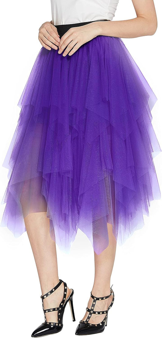Women'S A-Line Mesh Tutu Skirt Fluffy Layered Tulle Midi Long Skirts with Elastic Waist