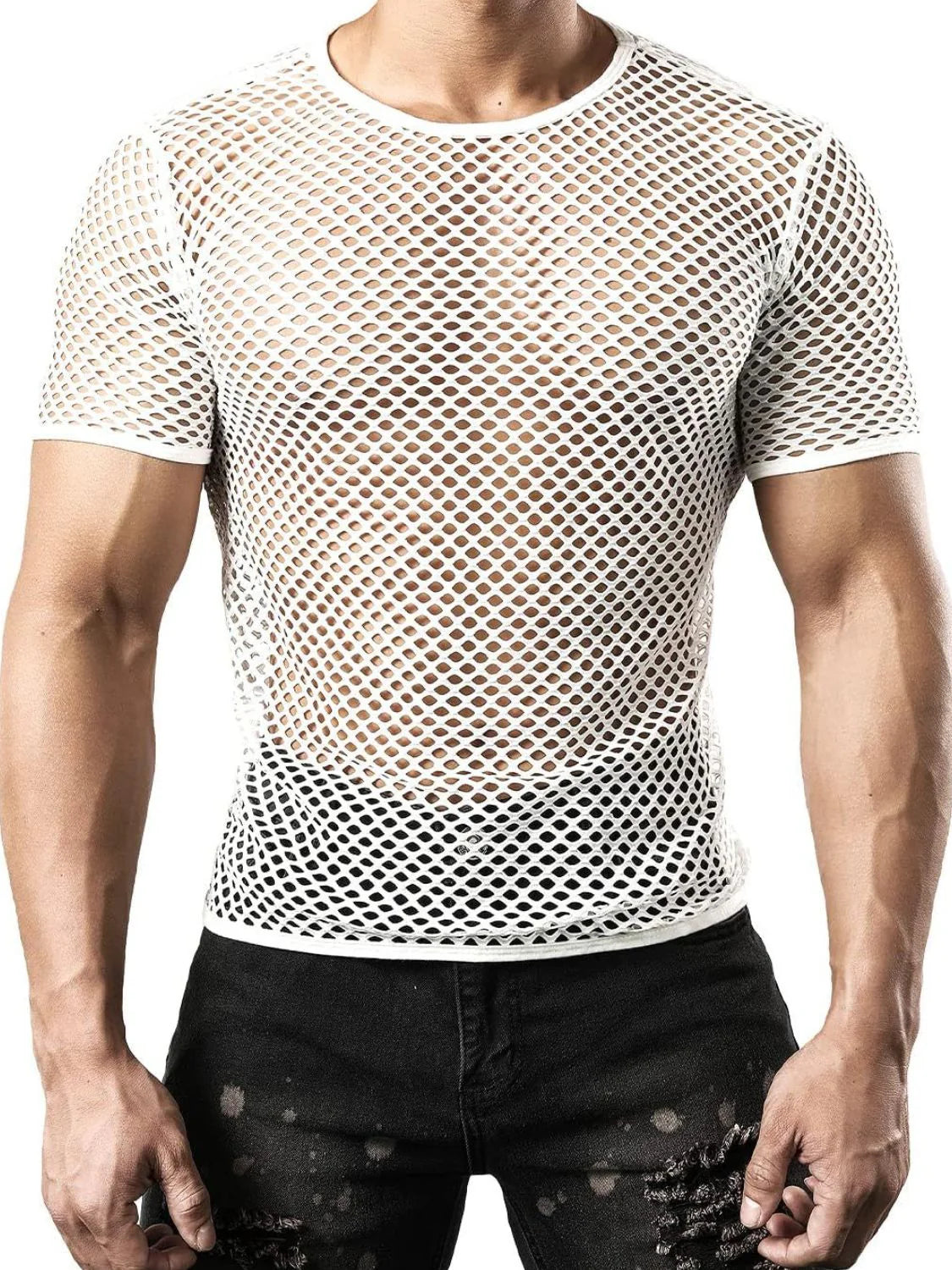 Men'S Hollow Out round Neck Short Sleeve Top