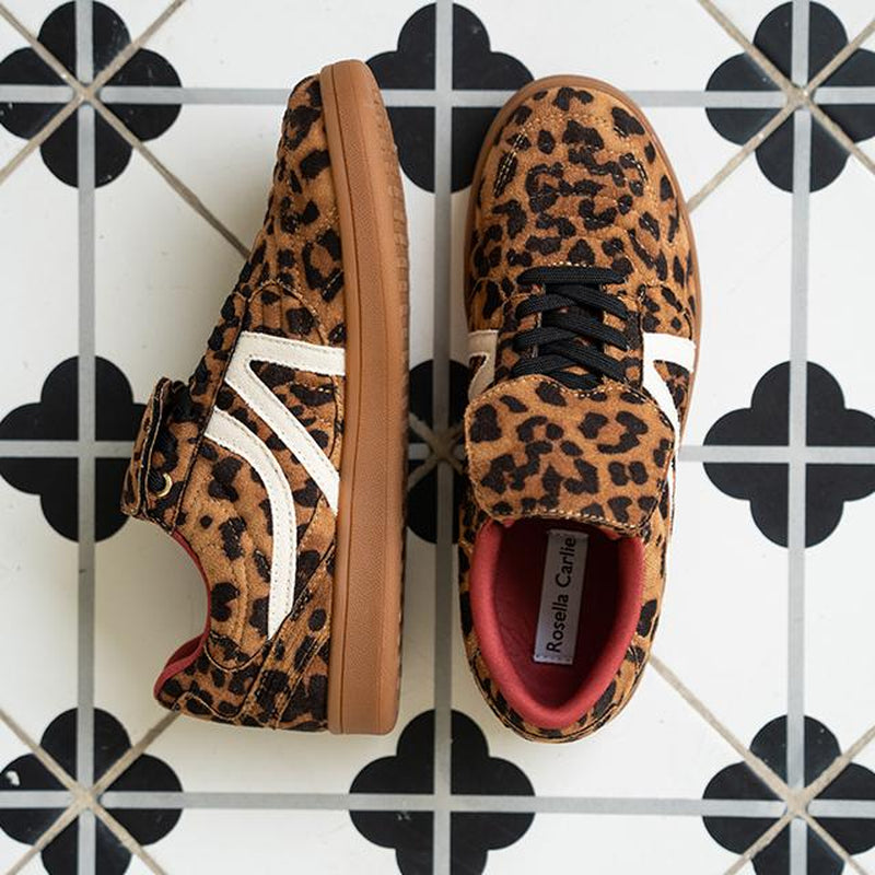 Rosella Carlie Women'S Leopard Cheetah Print Casual Walking Sneakers, Female All-Match Fashion Trendy Retro Comfortable Lifestyle Lace-Up Low-Top Non-Slip Tennis Shoes Footwear for Women Girl Daily Wear