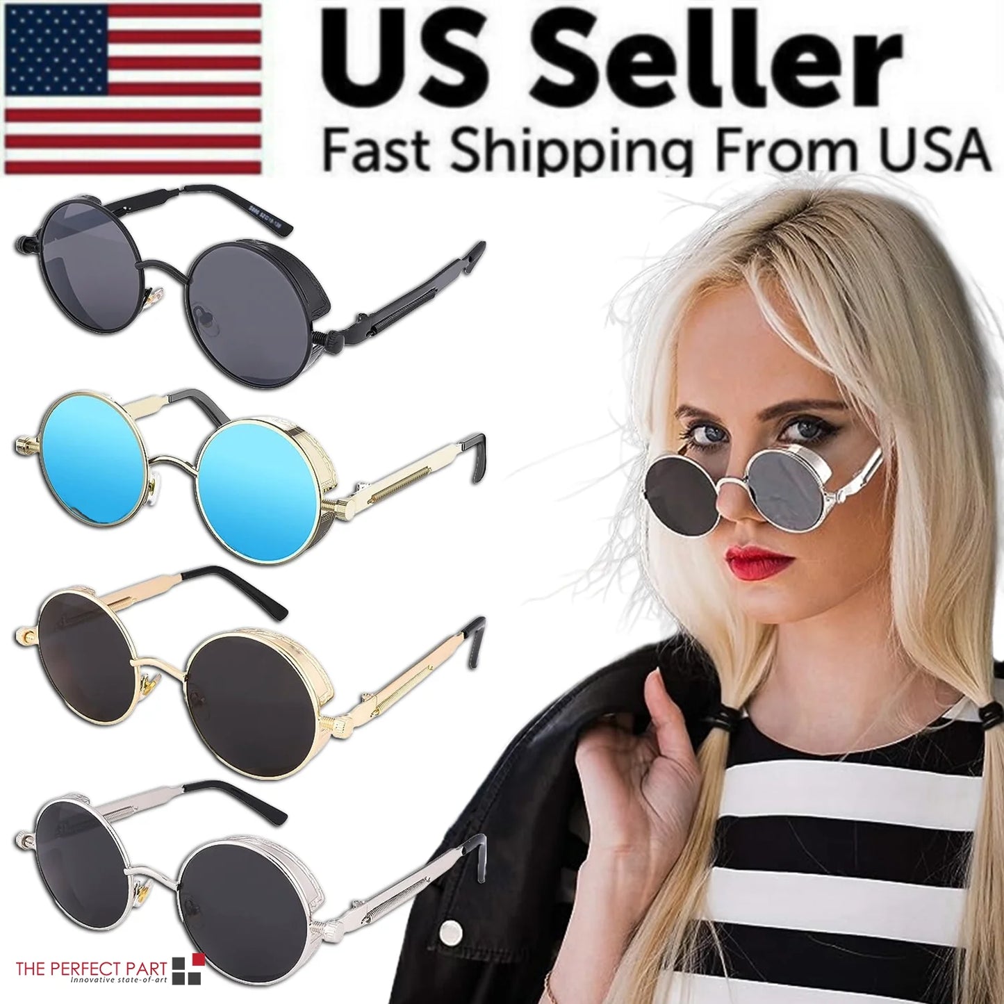 Retro round Polarized Sunglasses Men Women Vintage Gothic Steampunk Glasses