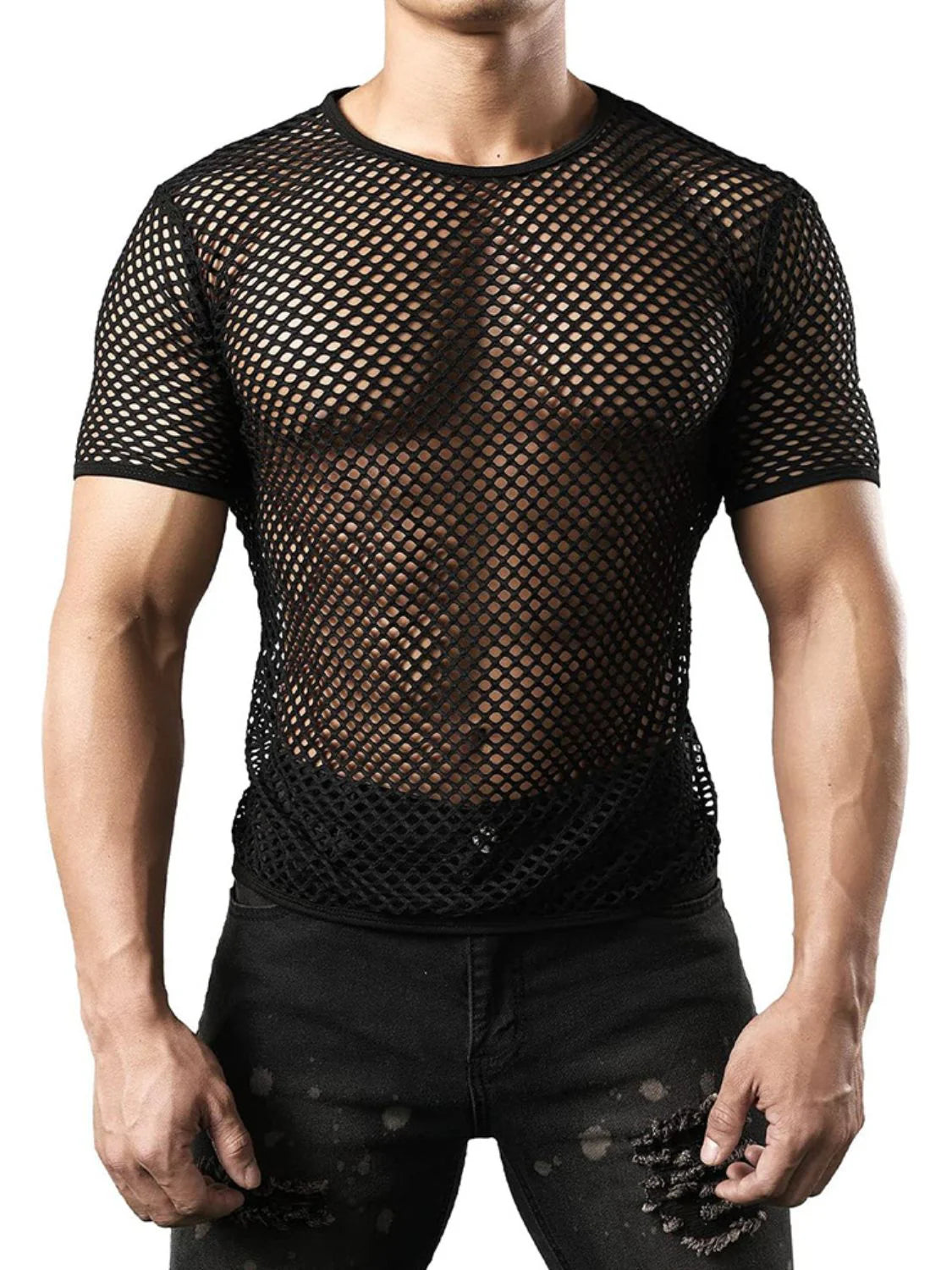 Men'S Hollow Out round Neck Short Sleeve Top