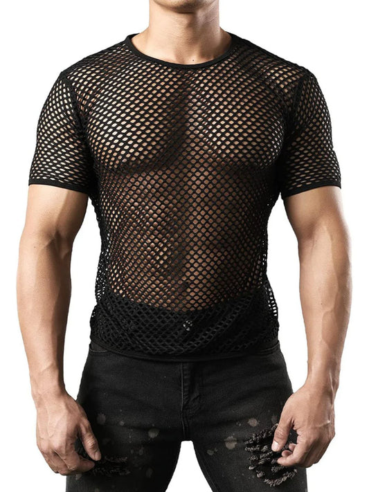 Men'S Hollow Out round Neck Short Sleeve Top