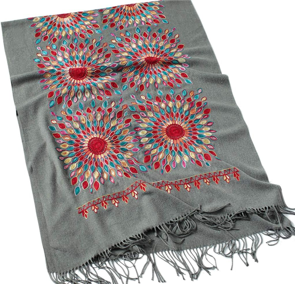 Women'S Embroidered Oversize Tassel Shawl Scarf Wraps for Women