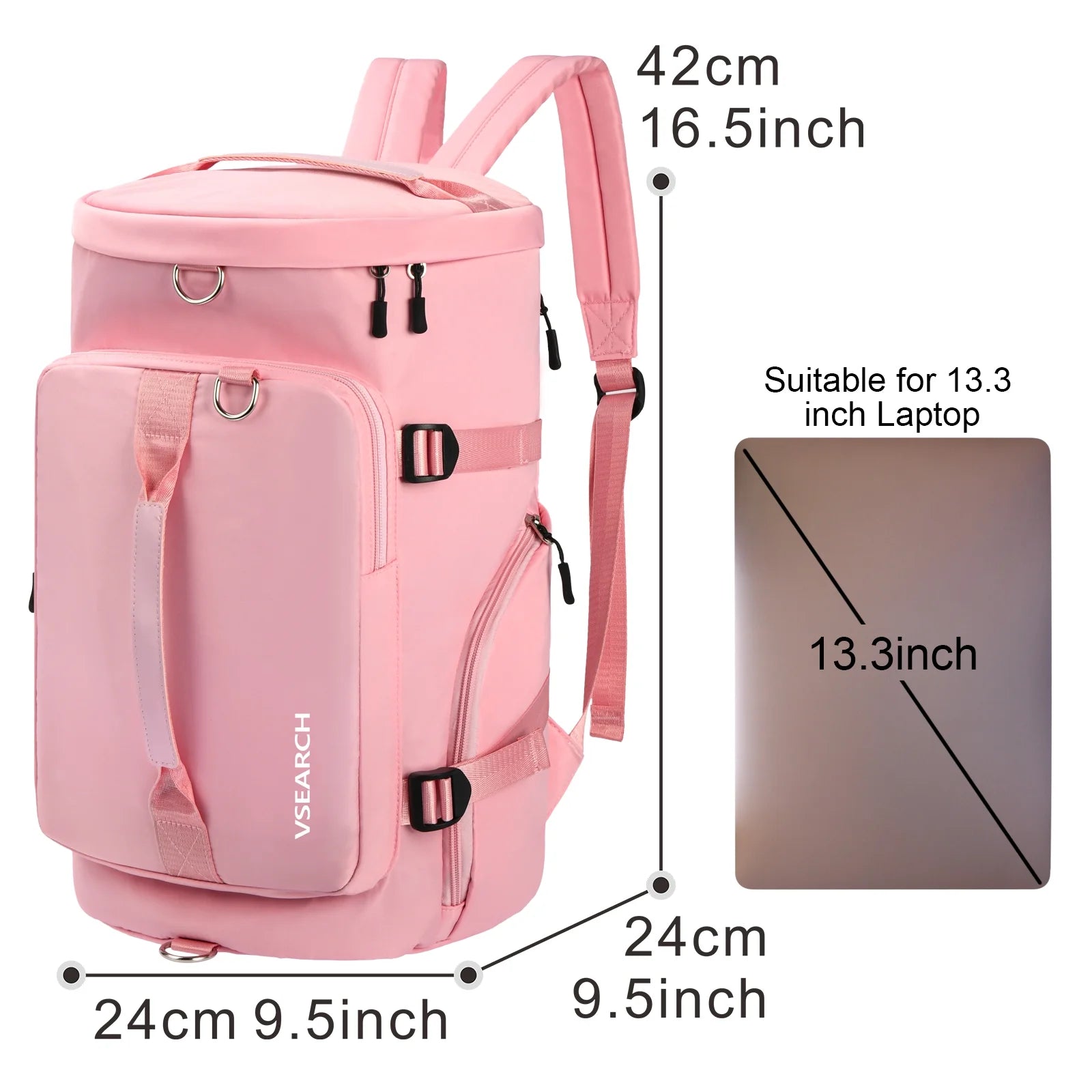 Gym Bag for Women, Sports Duffle Backpack with Shoes Compartment, Overnight Travel Weekender Bag Carry on Backpack with Side Zippered Dry Wet Separated Bag Pink
