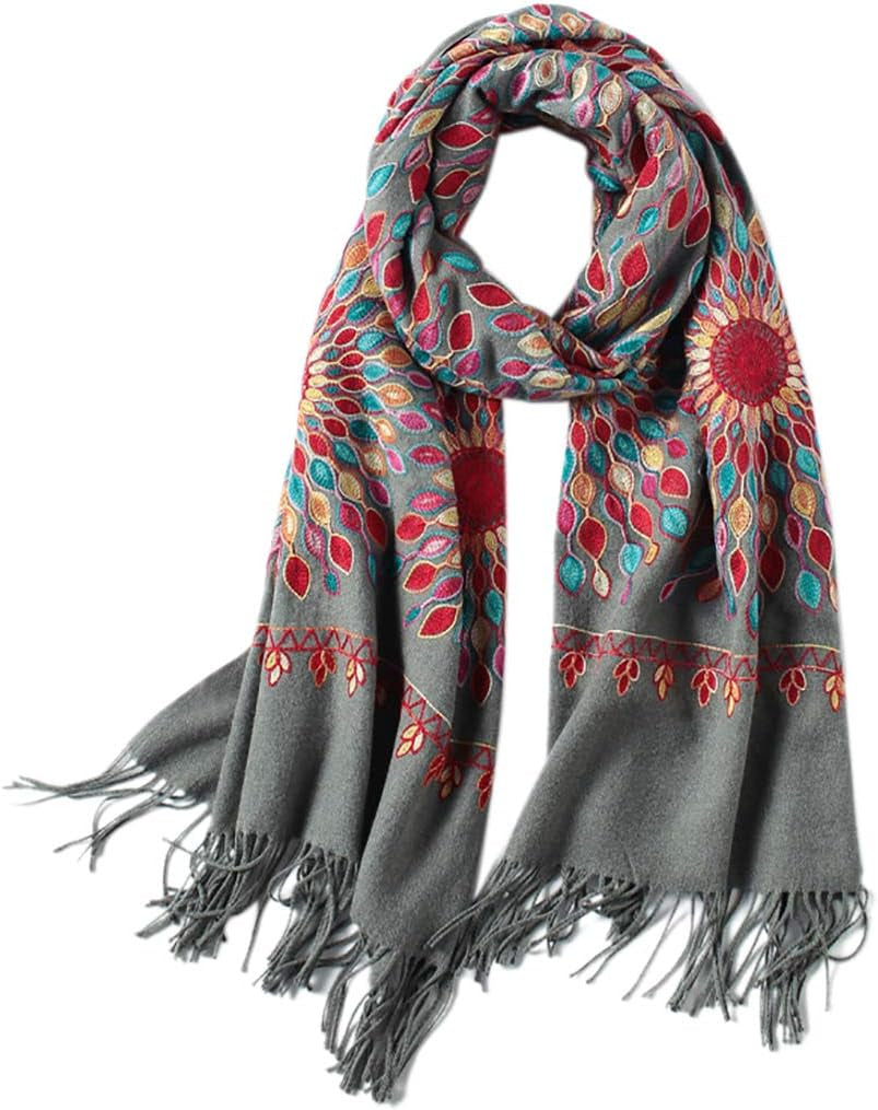 Women'S Embroidered Oversize Tassel Shawl Scarf Wraps for Women