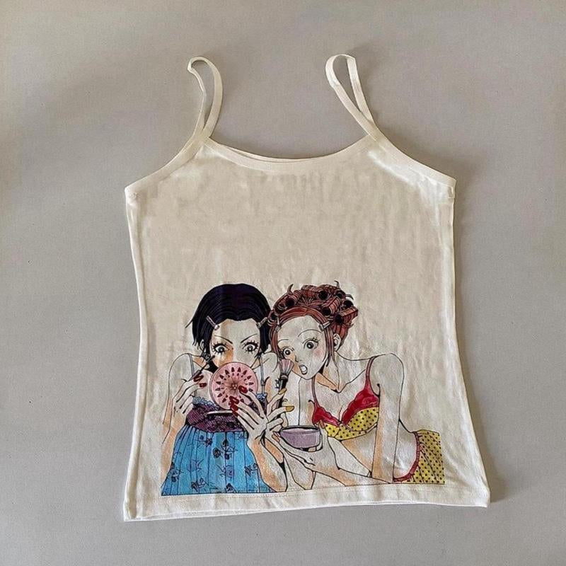 The Fortune Family Nana Hachi Anime Tank Top Nana and Hachi Anime Cream White Tshirt Spaghetti Strap Tank Tee Tops