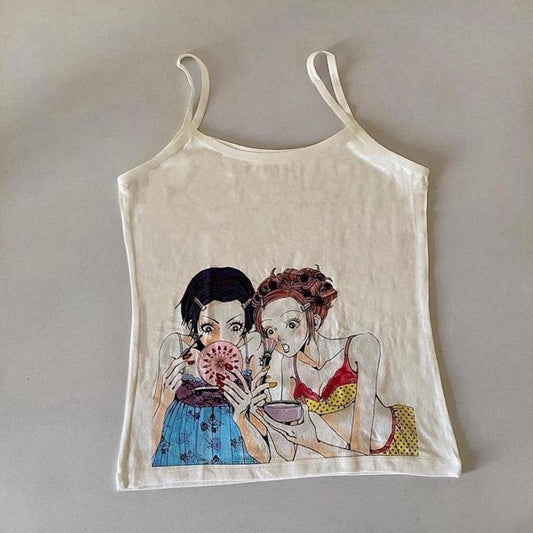 The Fortune Family Nana Hachi Anime Tank Top Nana and Hachi Anime Cream White Tshirt Spaghetti Strap Tank Tee Tops