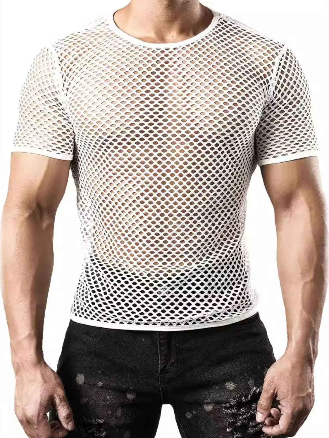 Men'S Hollow Out round Neck Short Sleeve Top