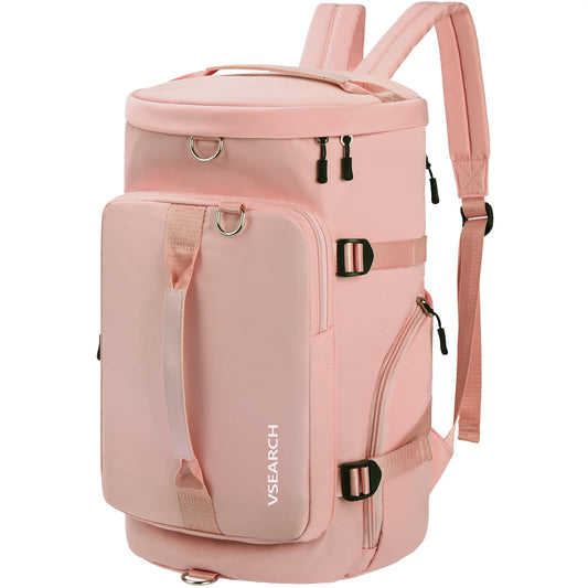 Gym Bag for Women, Sports Duffle Backpack with Shoes Compartment, Overnight Travel Weekender Bag Carry on Backpack with Side Zippered Dry Wet Separated Bag Pink