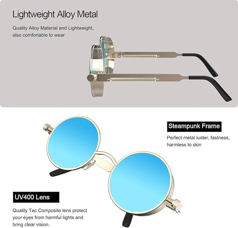 Retro round Polarized Sunglasses Men Women Vintage Gothic Steampunk Glasses