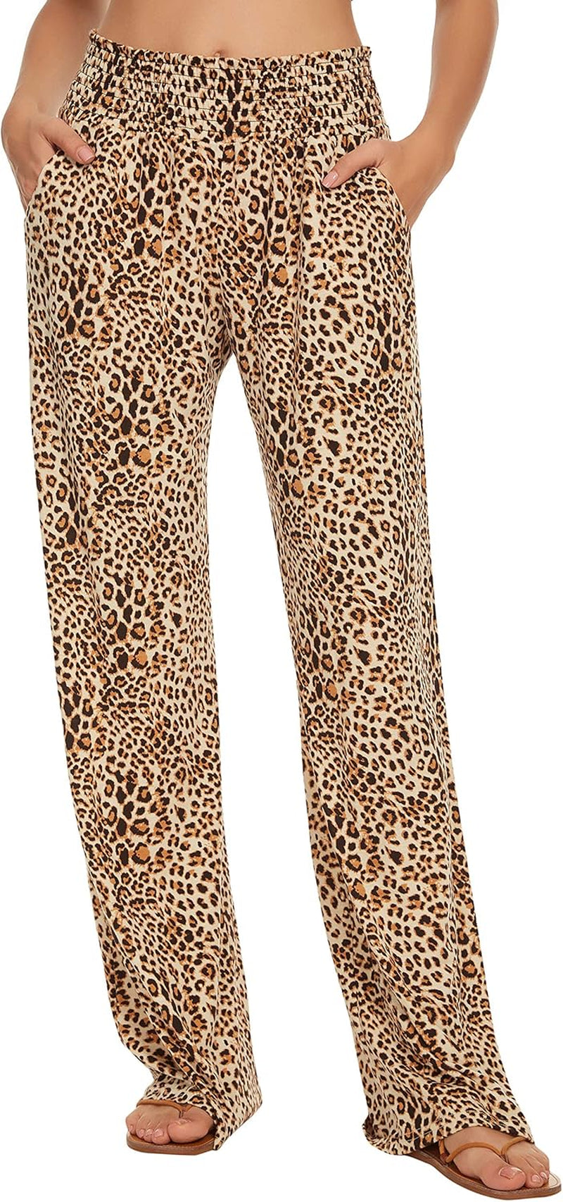 Women'S Boho Palazzo Pants Wide Leg Beach Pants High Waisted Lounge Pants with Pockets