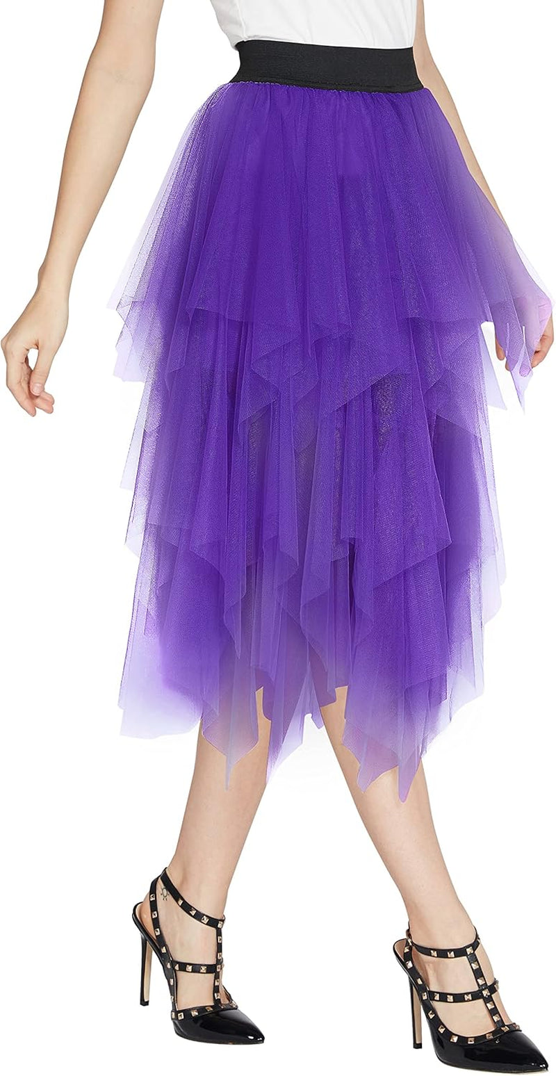 Women'S A-Line Mesh Tutu Skirt Fluffy Layered Tulle Midi Long Skirts with Elastic Waist