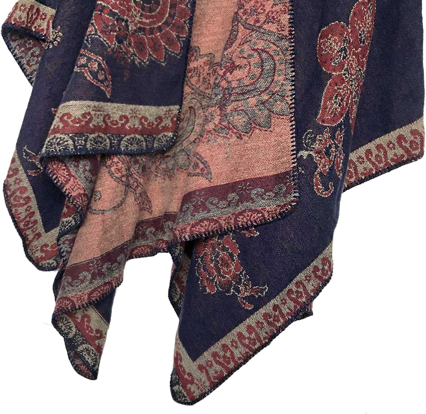 Women'S Color Block Shawl Wrap Open Front Poncho Cape