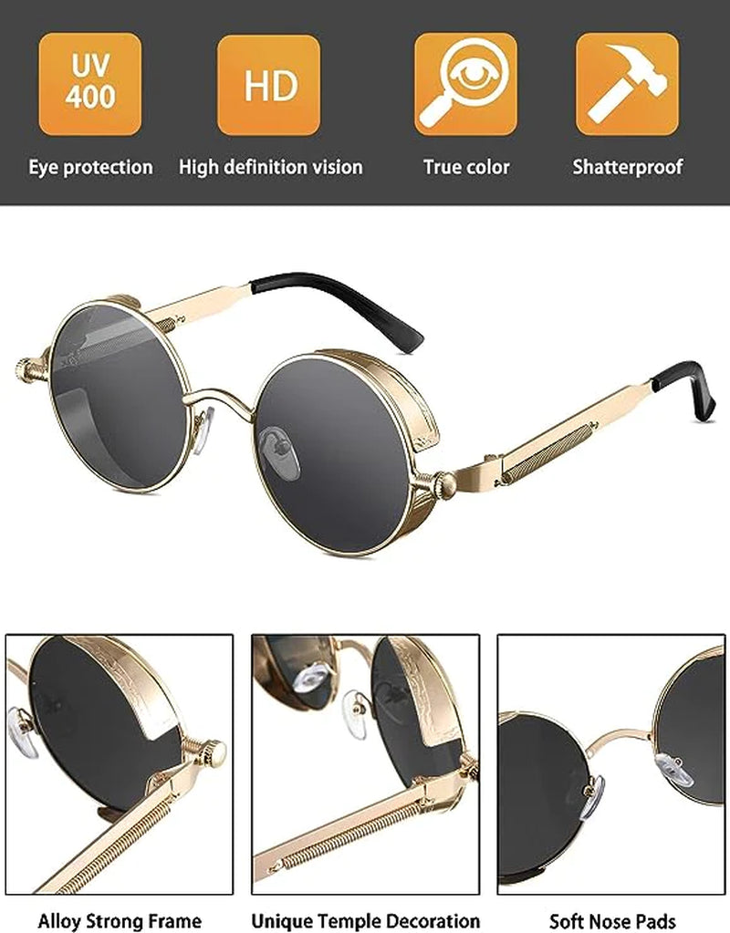 Retro round Polarized Sunglasses Men Women Vintage Gothic Steampunk Glasses