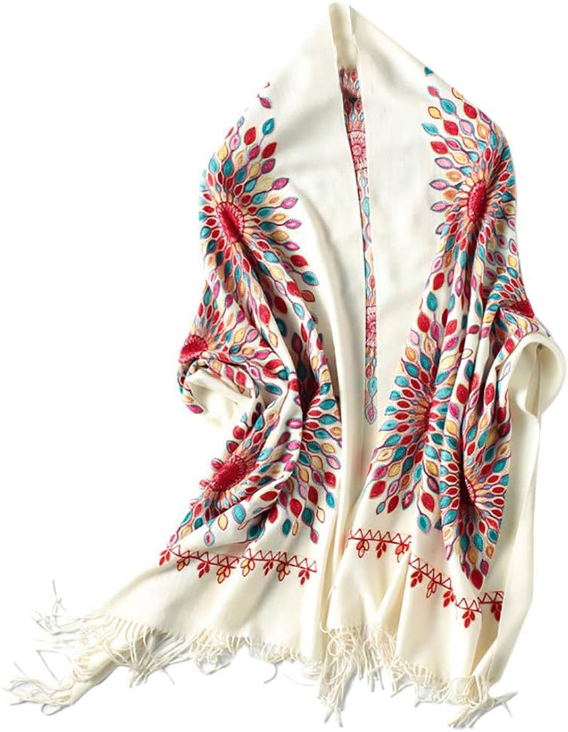 Women'S Embroidered Oversize Tassel Shawl Scarf Wraps for Women