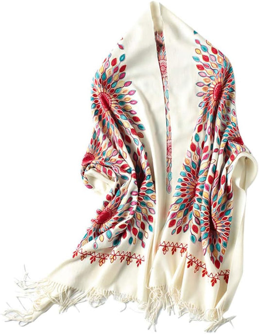 Women'S Embroidered Oversize Tassel Shawl Scarf Wraps for Women