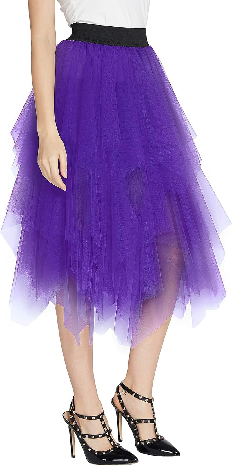 Women'S A-Line Mesh Tutu Skirt Fluffy Layered Tulle Midi Long Skirts with Elastic Waist