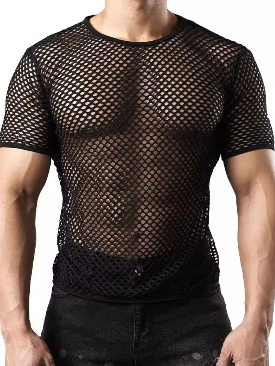 Men'S Hollow Out round Neck Short Sleeve Top