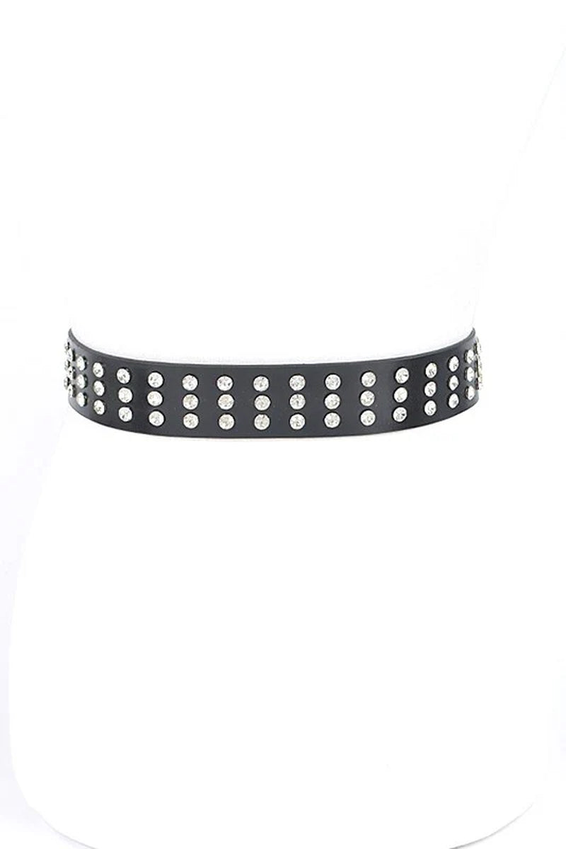 Engraved Buckle Crystal Metallic Belt