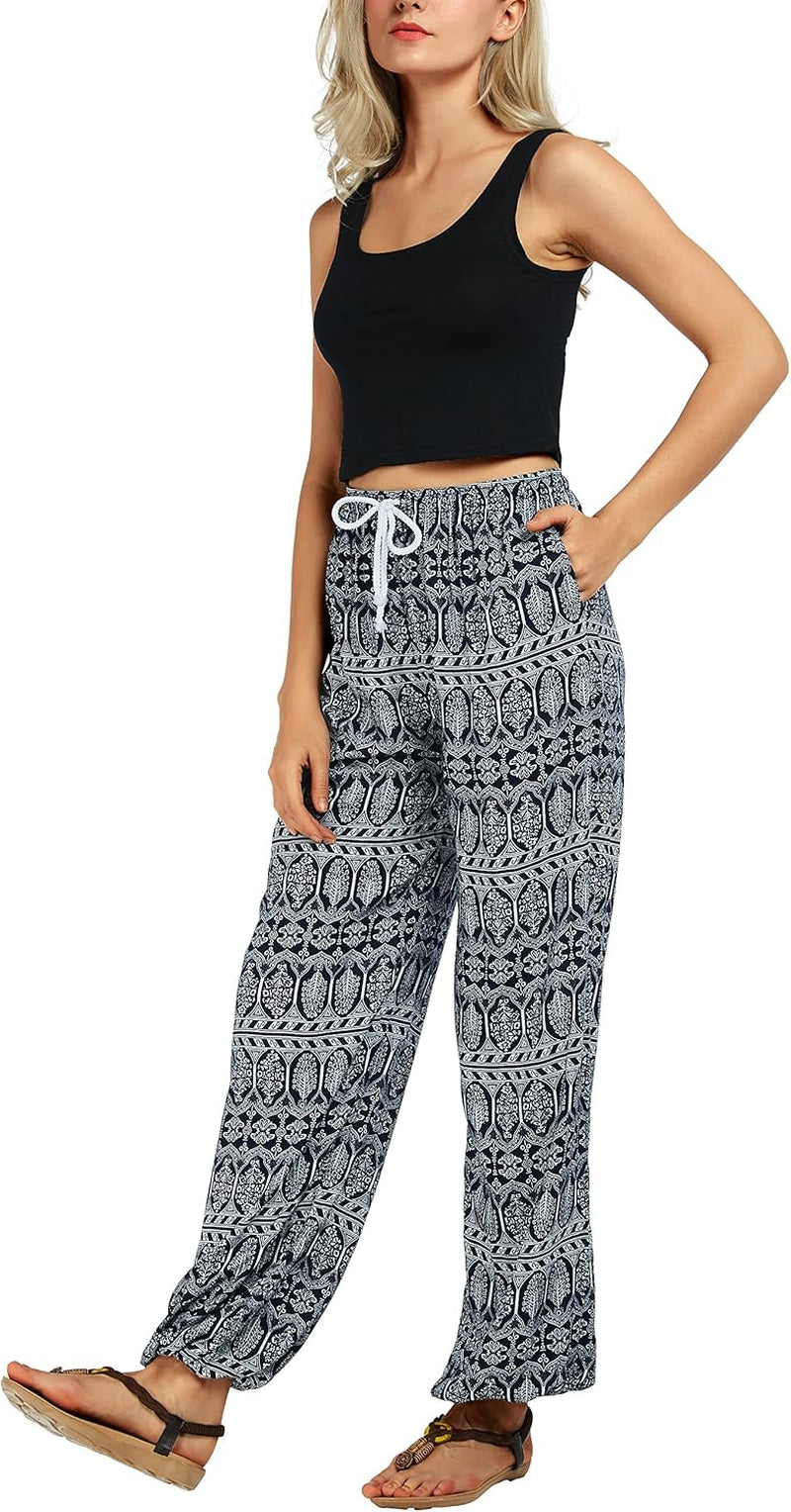 Women'S Floral Print Summer Boho Pants Harem Beach Vacation Pants