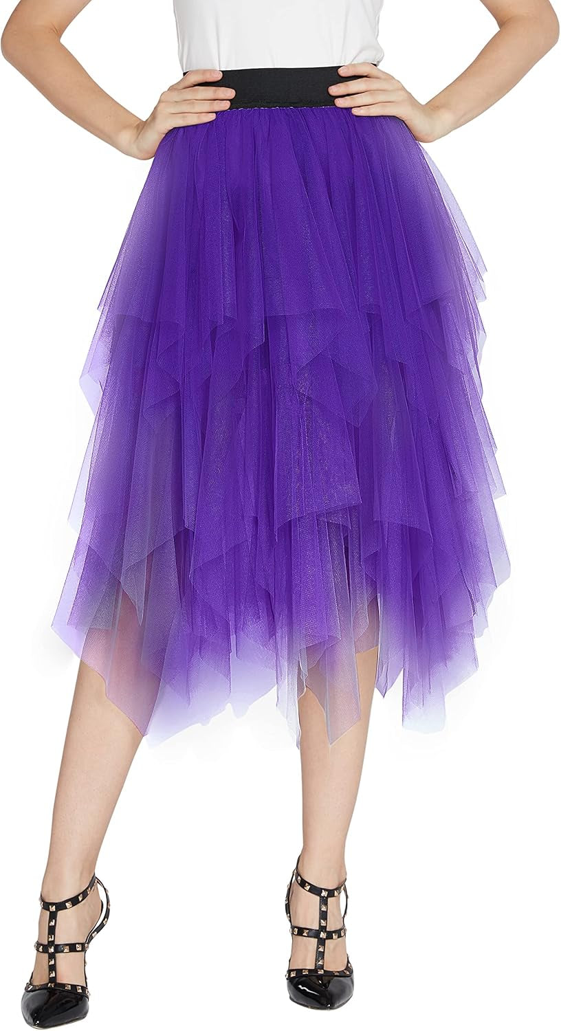 Women'S A-Line Mesh Tutu Skirt Fluffy Layered Tulle Midi Long Skirts with Elastic Waist