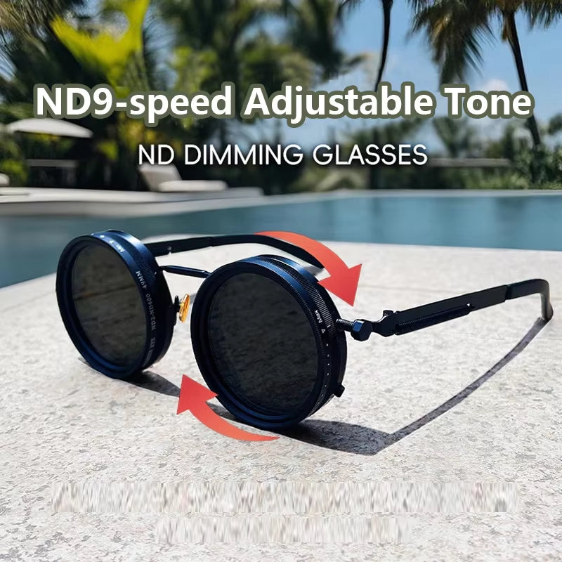 Polarized round Sunglasses ND9 Adjustable Dimming Sun Glasses Men Women Retro Punk Men'S Fishing Eyeglasses Outdoor Shades UV400
