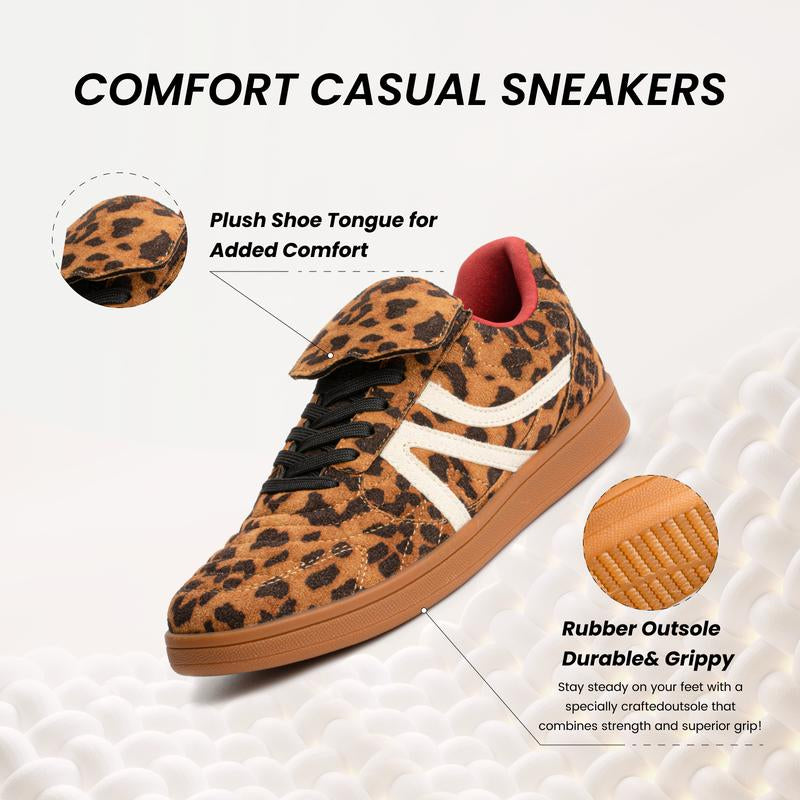 Rosella Carlie Women'S Leopard Cheetah Print Casual Walking Sneakers, Female All-Match Fashion Trendy Retro Comfortable Lifestyle Lace-Up Low-Top Non-Slip Tennis Shoes Footwear for Women Girl Daily Wear