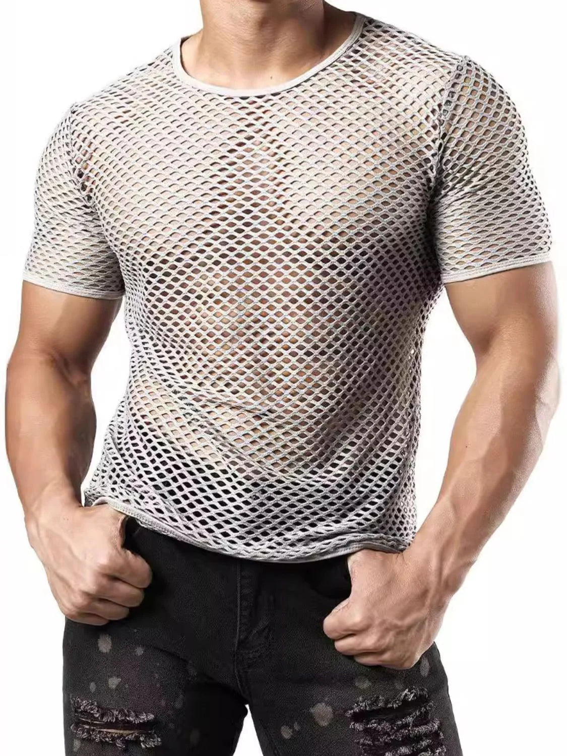 Men'S Hollow Out round Neck Short Sleeve Top