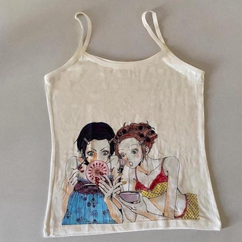 The Fortune Family Nana Hachi Anime Tank Top Nana and Hachi Anime Cream White Tshirt Spaghetti Strap Tank Tee Tops