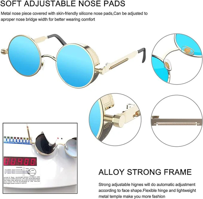 Retro round Polarized Sunglasses Men Women Vintage Gothic Steampunk Glasses