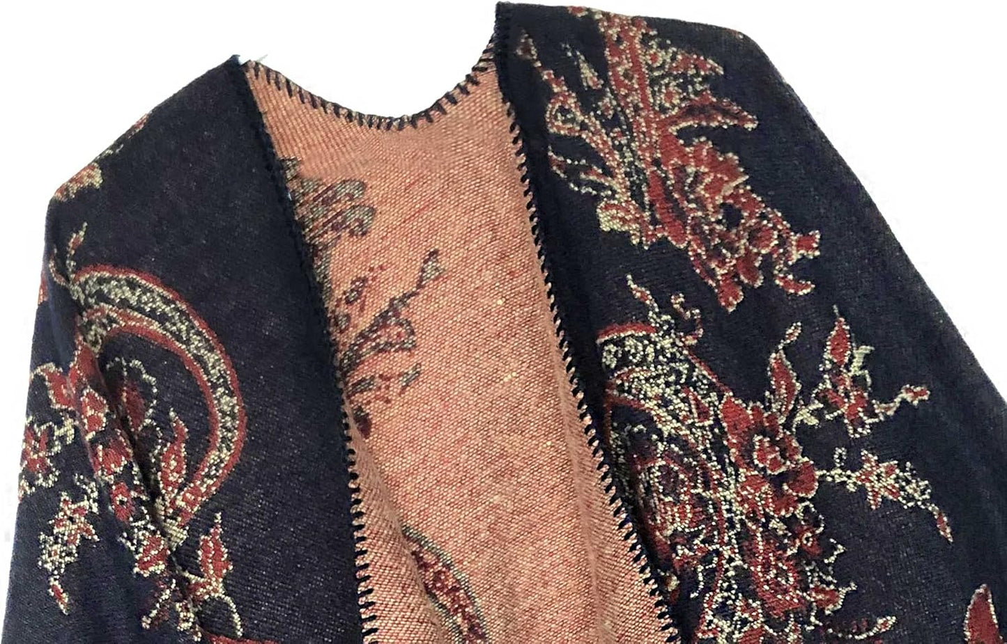 Women'S Color Block Shawl Wrap Open Front Poncho Cape