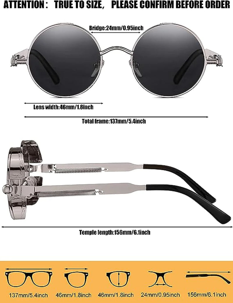 Retro round Polarized Sunglasses Men Women Vintage Gothic Steampunk Glasses