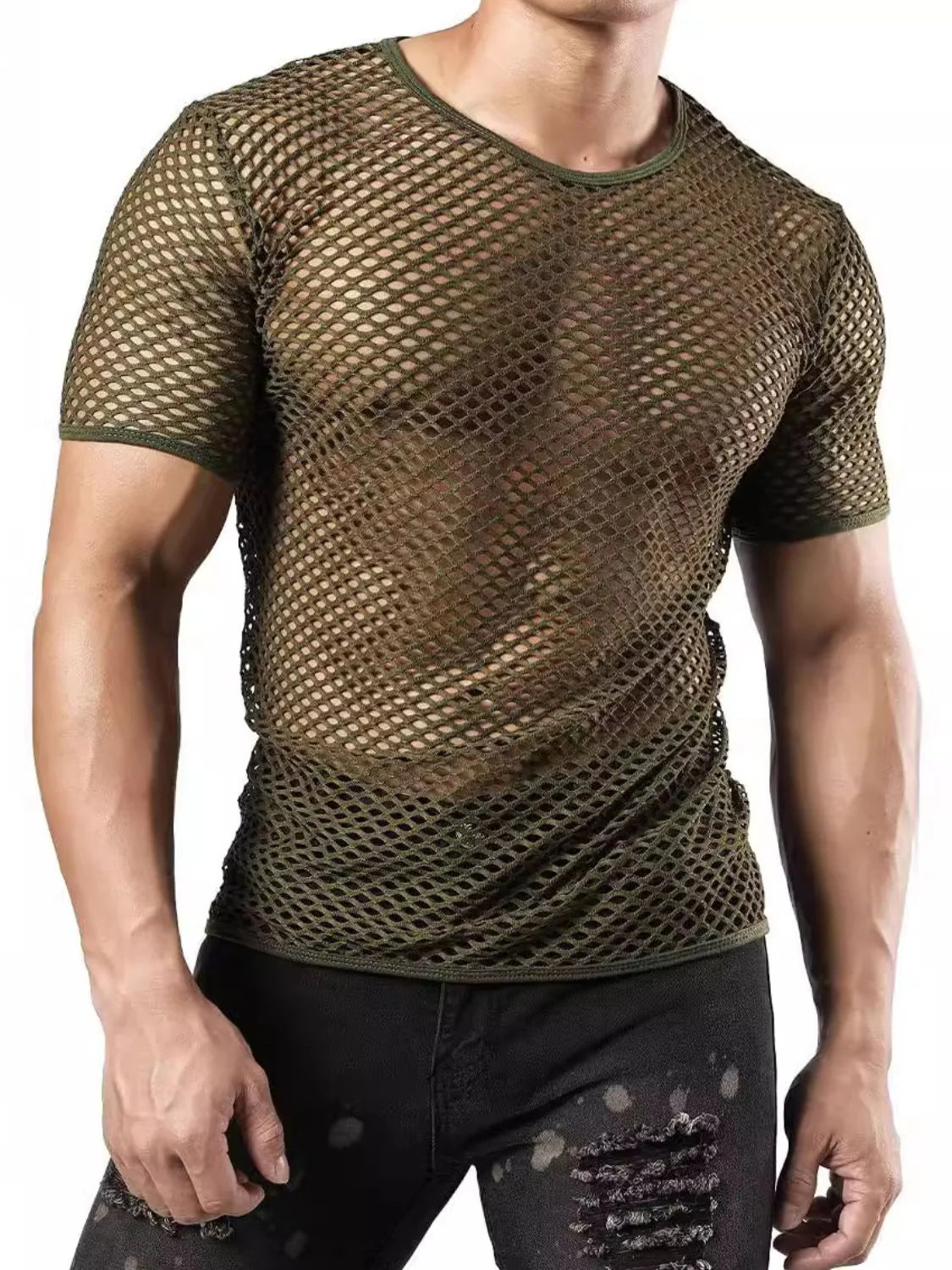 Men'S Hollow Out round Neck Short Sleeve Top