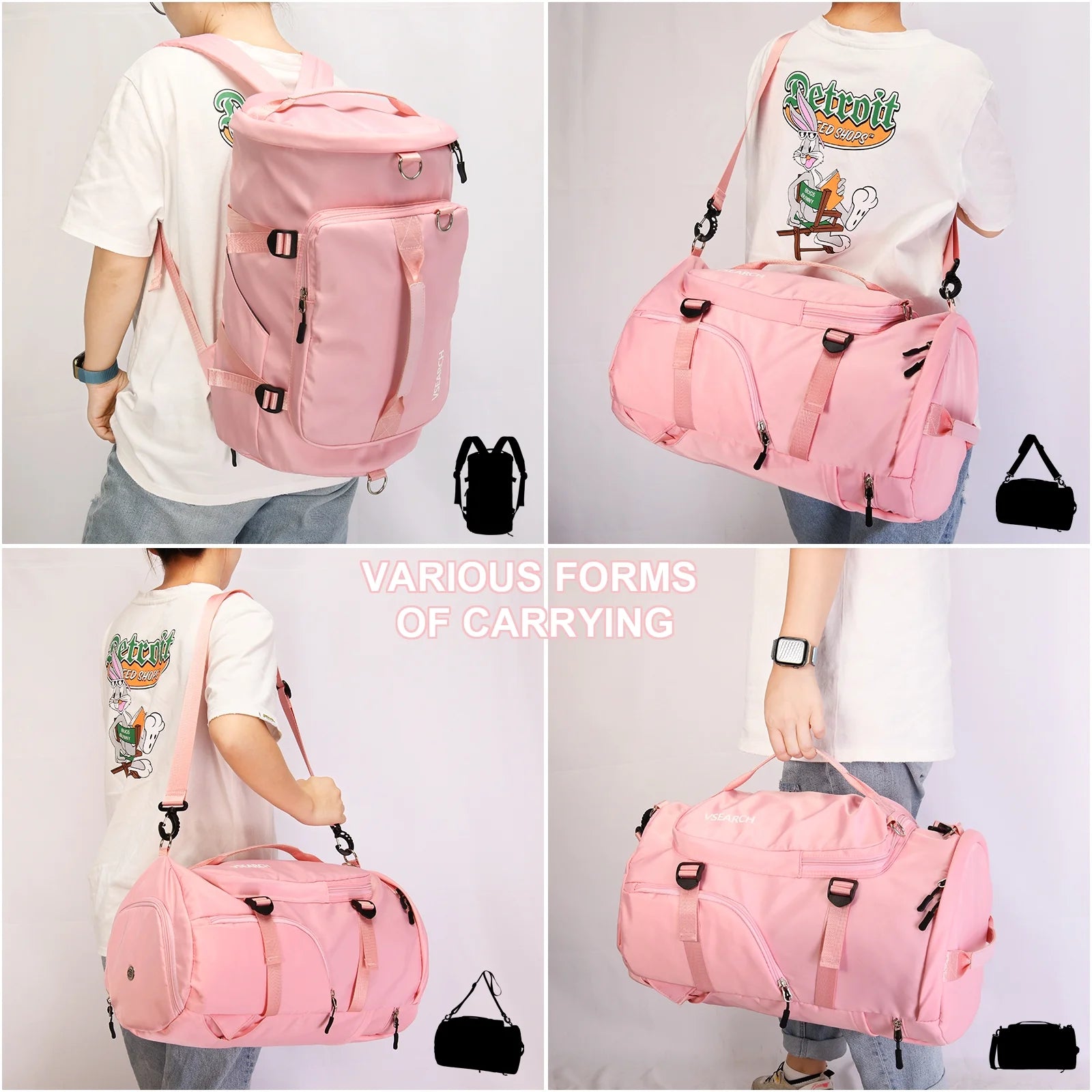 Gym Bag for Women, Sports Duffle Backpack with Shoes Compartment, Overnight Travel Weekender Bag Carry on Backpack with Side Zippered Dry Wet Separated Bag Pink