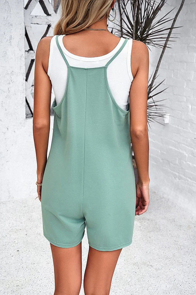 Scoop Neck Spaghetti Straps Loose Fit Solid Romper