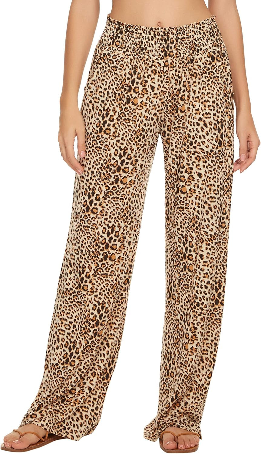 Women'S Boho Palazzo Pants Wide Leg Beach Pants High Waisted Lounge Pants with Pockets