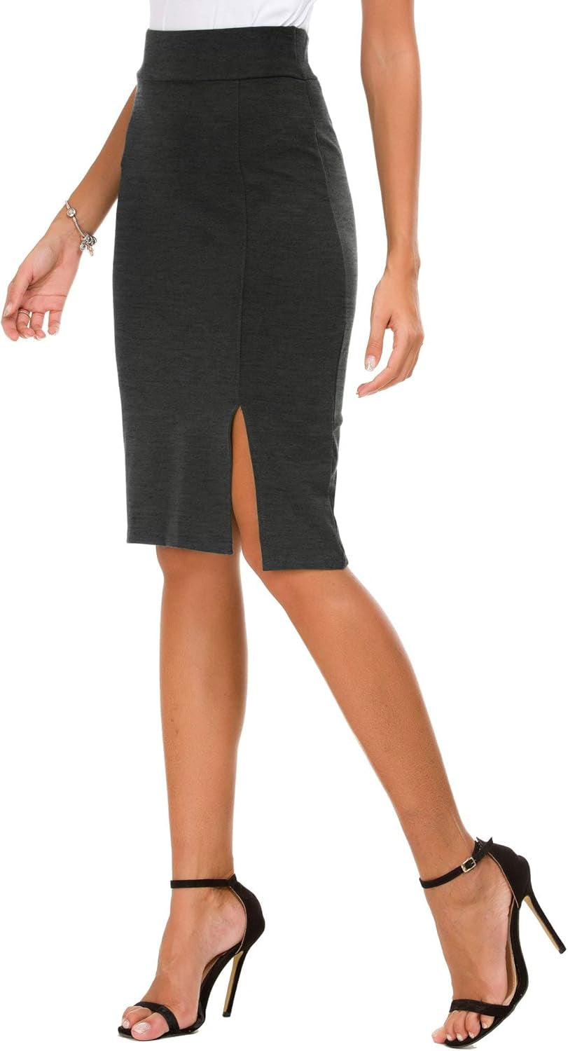 Women'S Knee Length Stretch Pencil Skirt High Waisted Bodycon Midi Straight Skirt