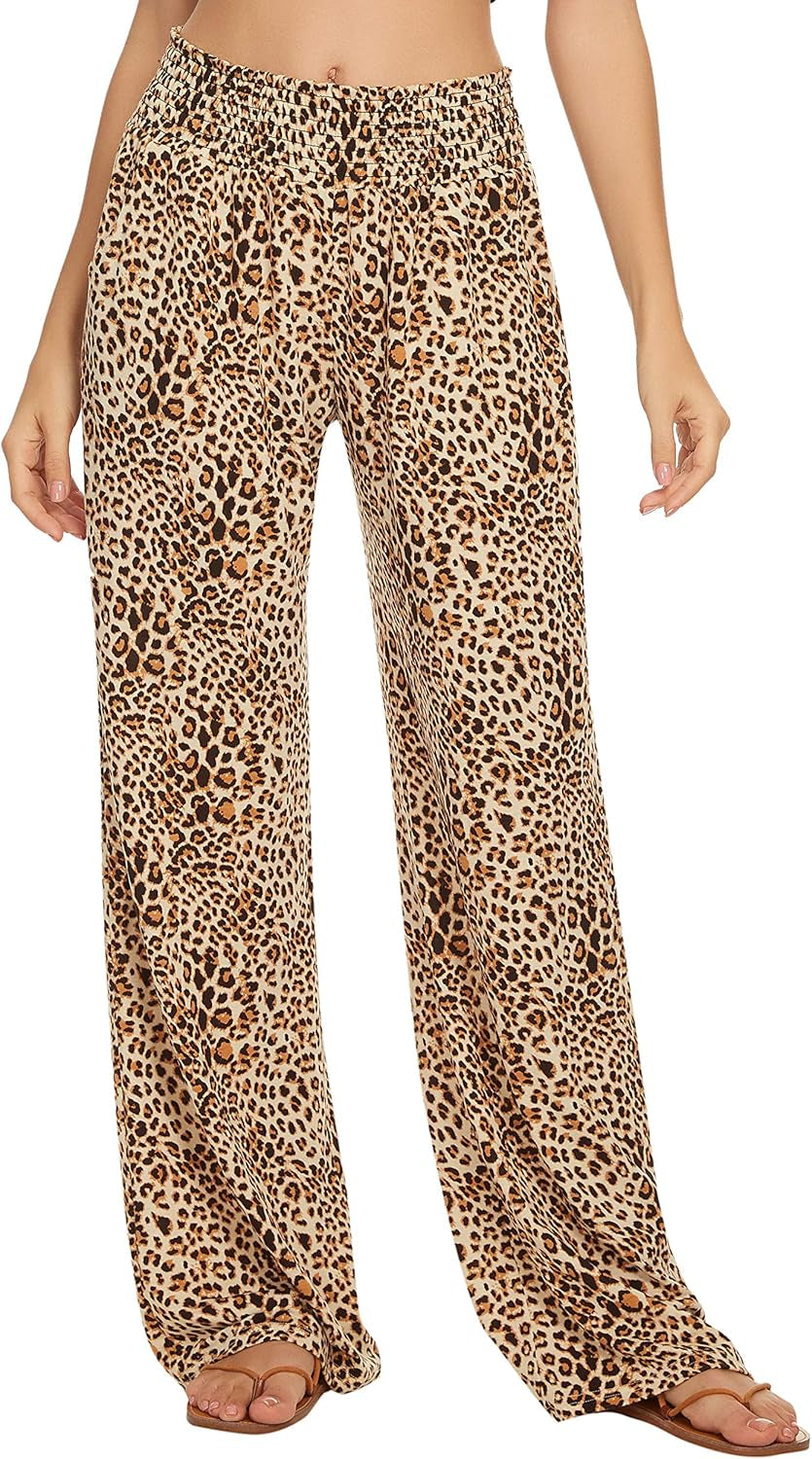 Women'S Boho Palazzo Pants Wide Leg Beach Pants High Waisted Lounge Pants with Pockets