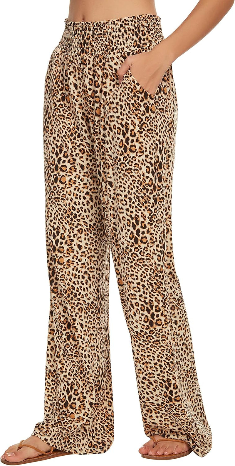 Women'S Boho Palazzo Pants Wide Leg Beach Pants High Waisted Lounge Pants with Pockets