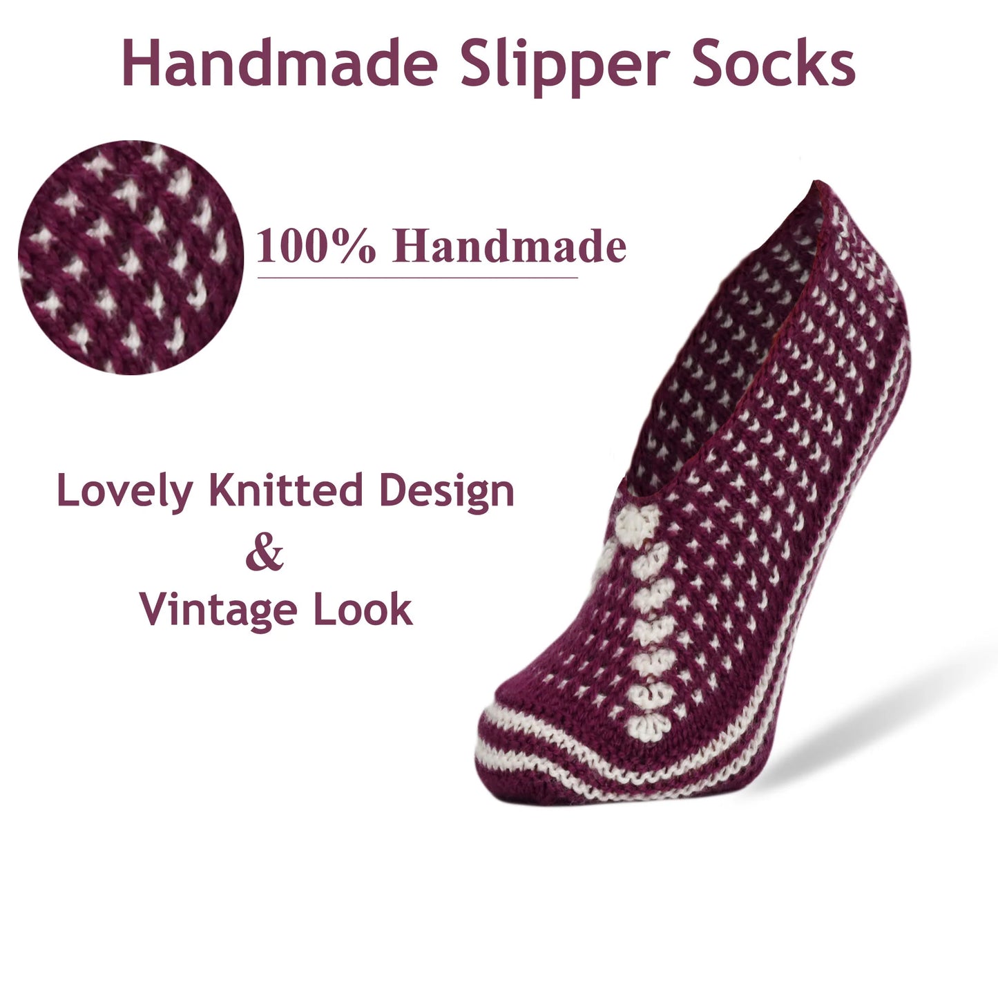 Crochet Hand Knit Slippers for Women Socks 1 Pair Shoe Size 5-7