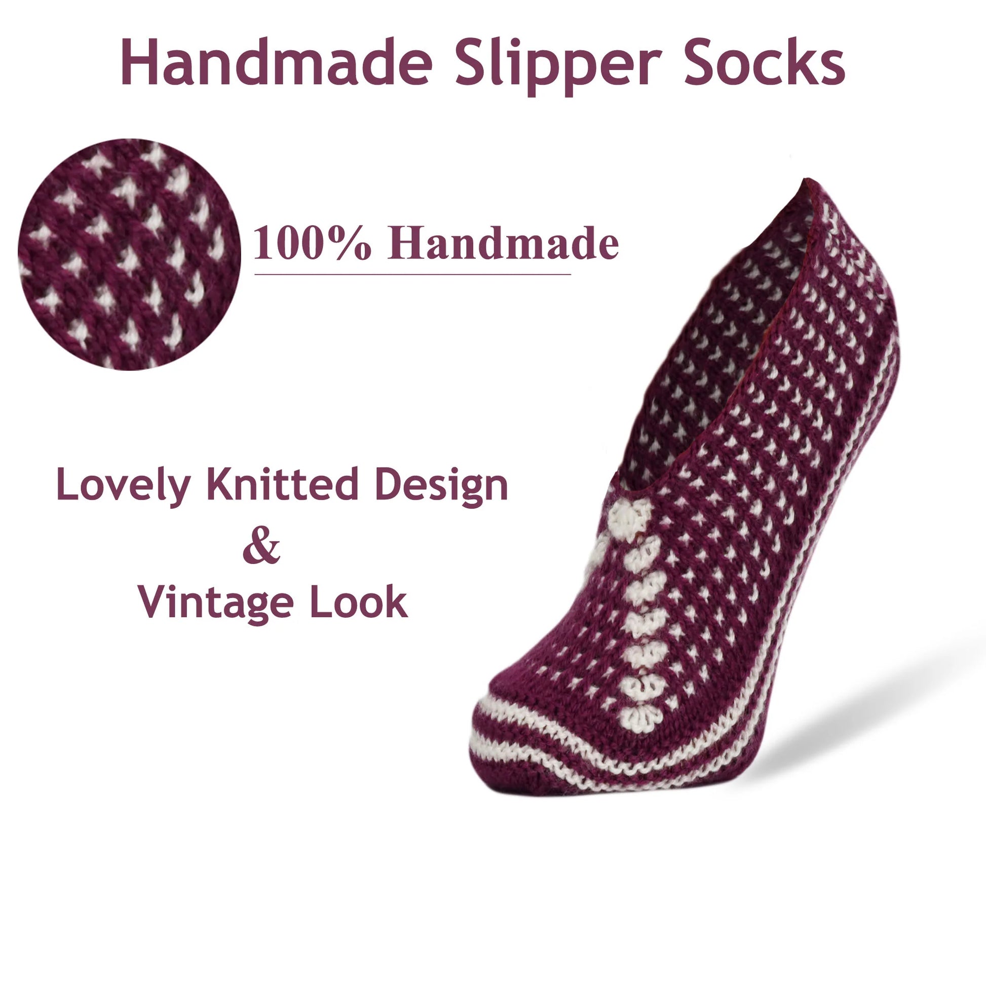 Crochet Hand Knit Slippers for Women Socks 1 Pair Shoe Size 5-7