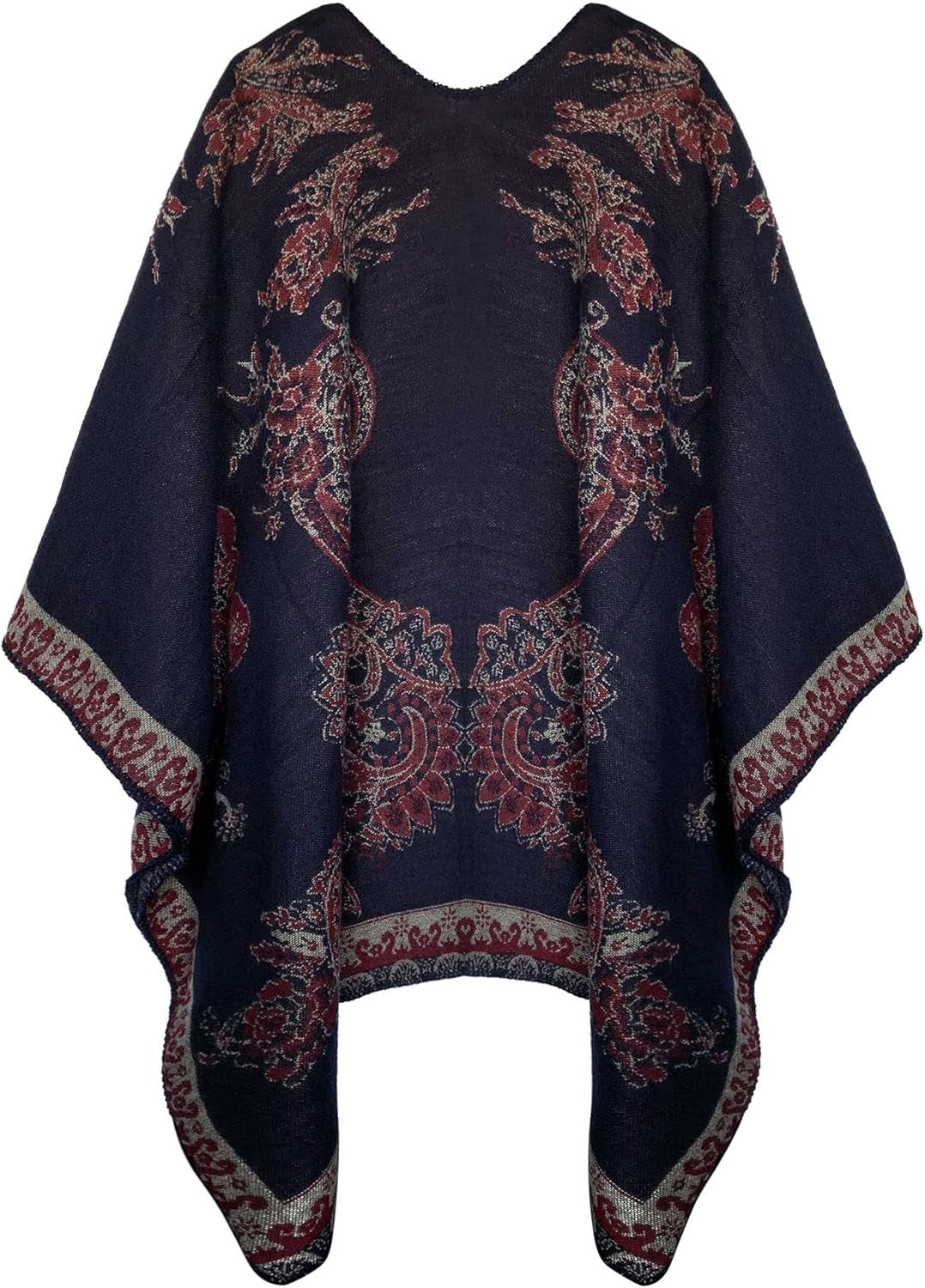 Women'S Color Block Shawl Wrap Open Front Poncho Cape